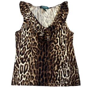 Lauren Ralph Lauren Petite Sleeveless Animal Print Top Brown & Tan Size P/S